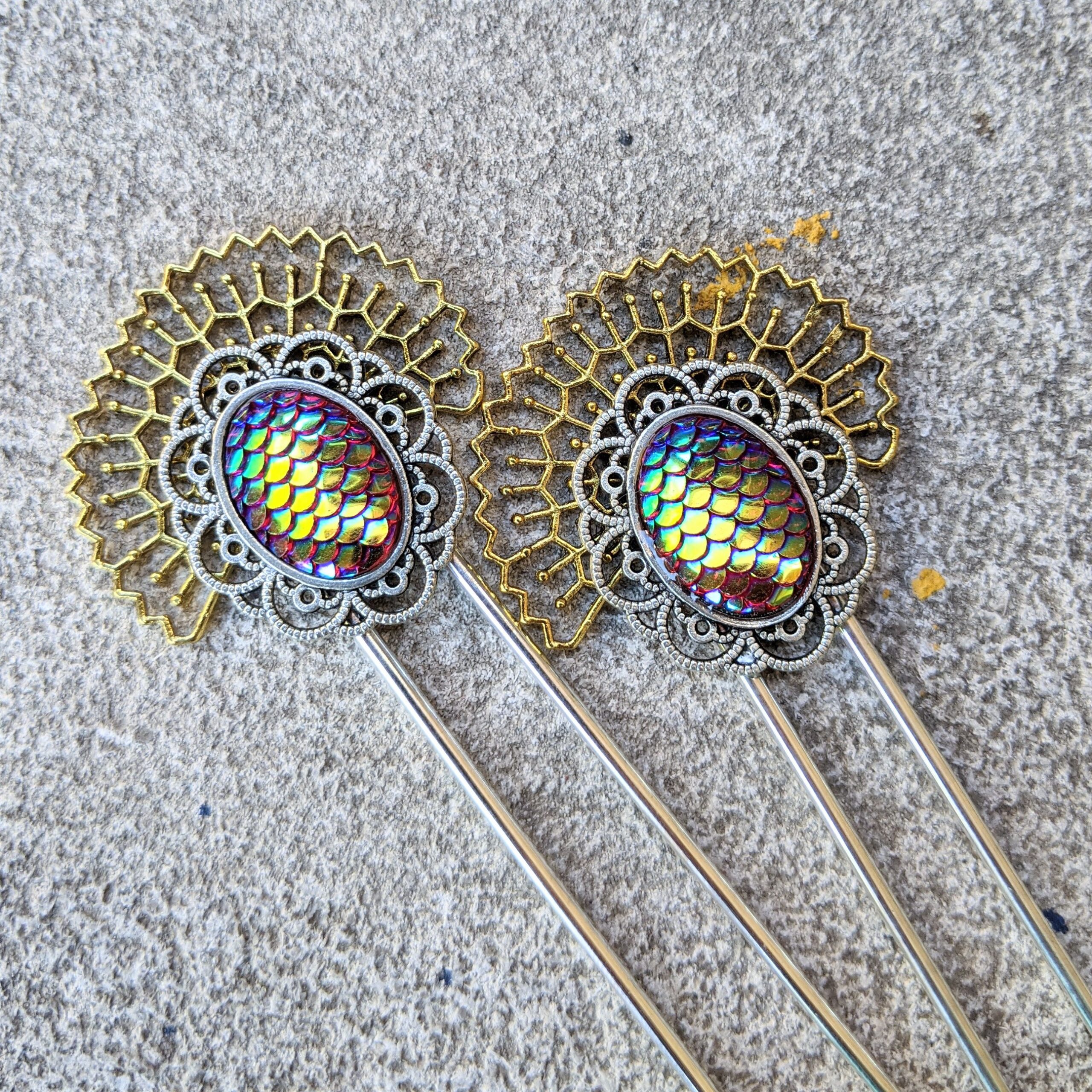 fusion lace hair forks with scale cabochons - A Case of Random