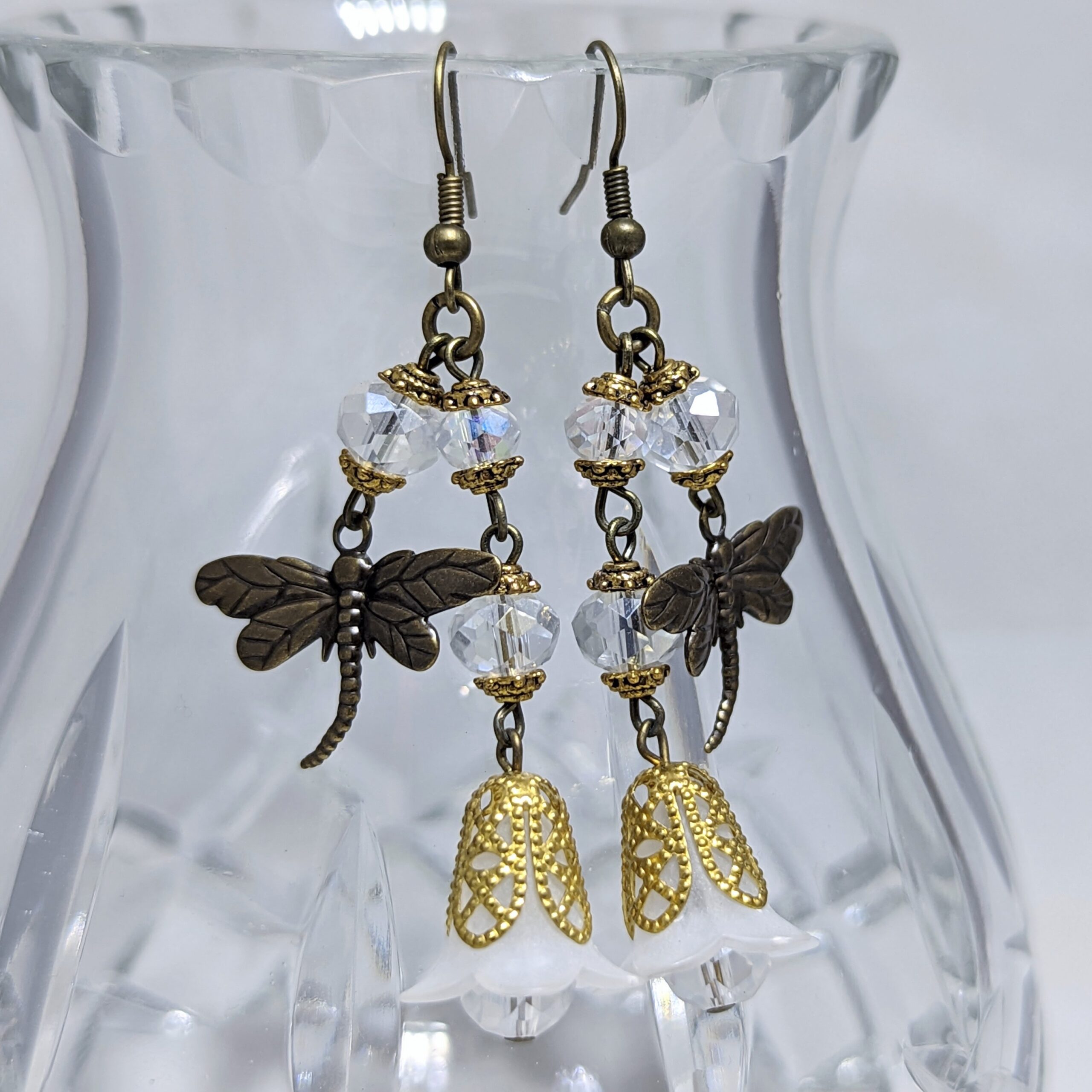 Jewelry Making Kit, Brass Dragonfly Earrings with Lucite Bell Flowers - Jewelry  Tool Box