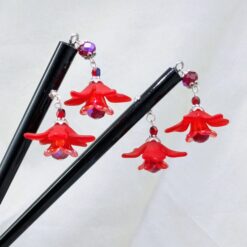 Alternative view of double iridescent flower drops hair sticks